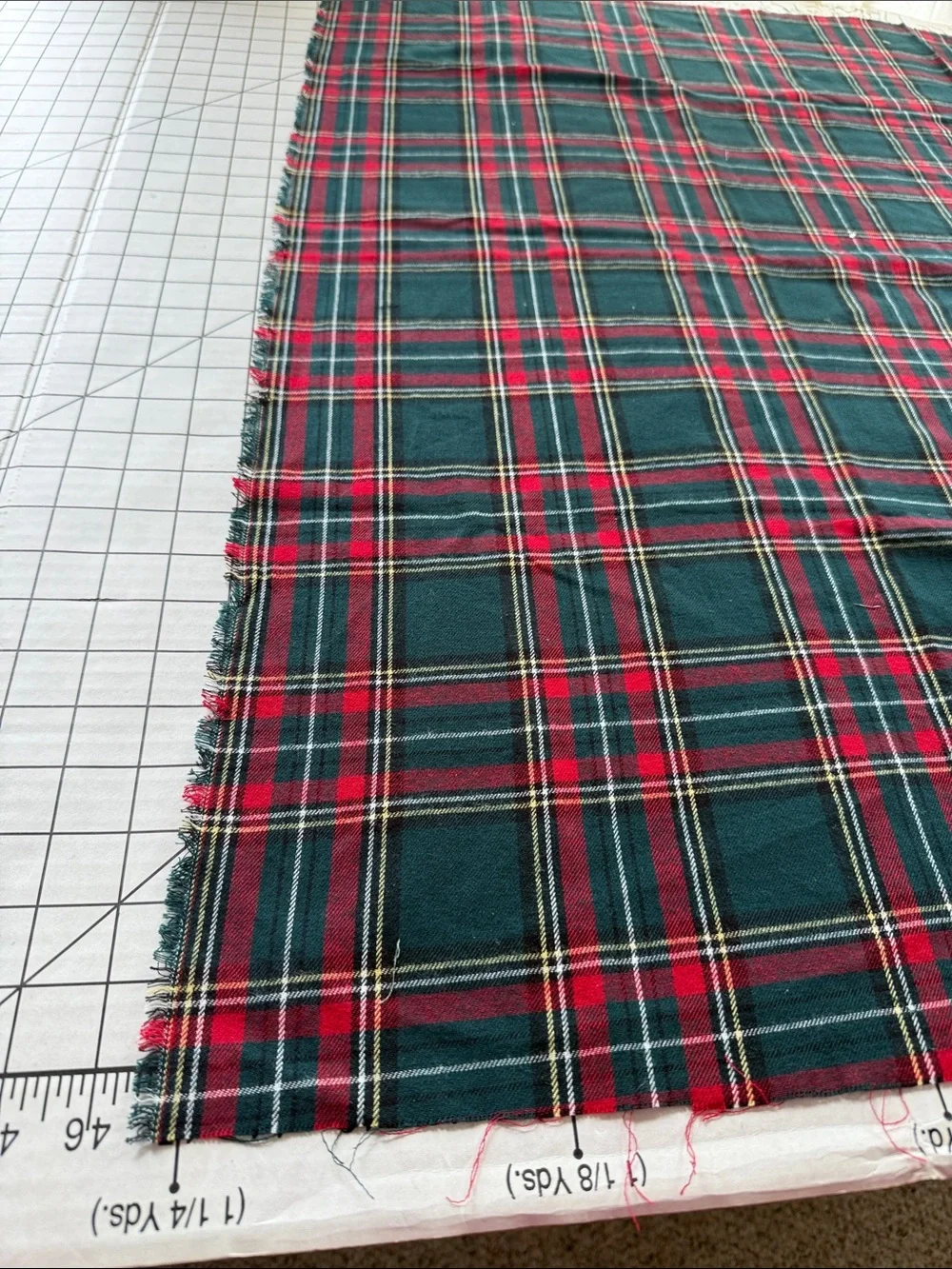 Vintage Tartan Plaid Cotton Shirting Fabric Hunter Green Red Black 1¼ Yards x 36